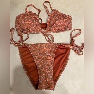 AEROPOSTALE STRING BIKINI TRIANGLE TOP BOTTOM DITSY FLORAL PRINT SIZE XS